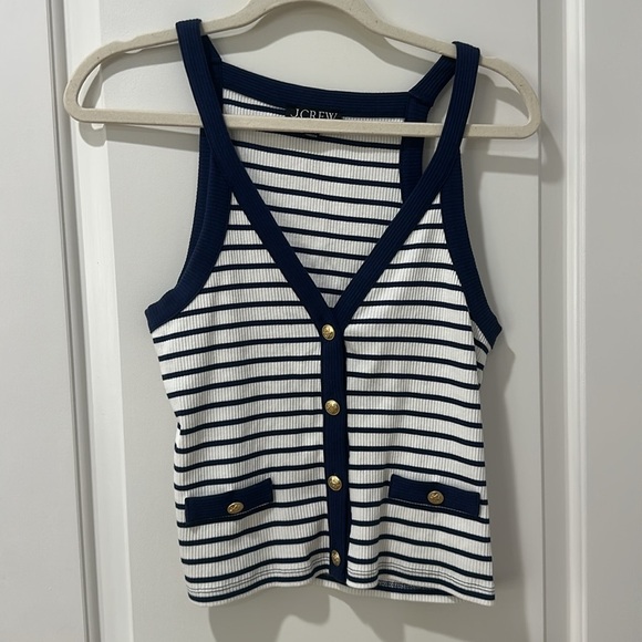 NWOT J.crew‎ Striped Navy and White Button-Up Tank Top - Picture 5 of 9
